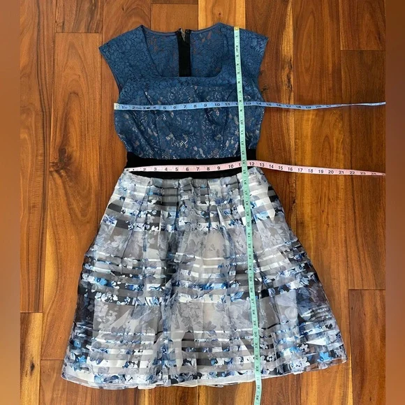 Sachin & Babi Noir tulle dress floral striped lace ballet zipper fit & flare - Picture 7 of 9